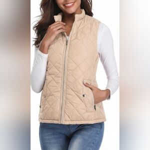 Lands' End Women's Quilted Vest In Beige ~ Size Large